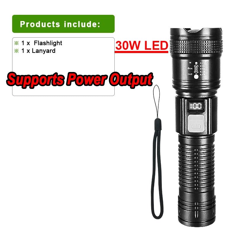 Lampe Torche LED Rechargeable Type-C Longue Portée 1000 m