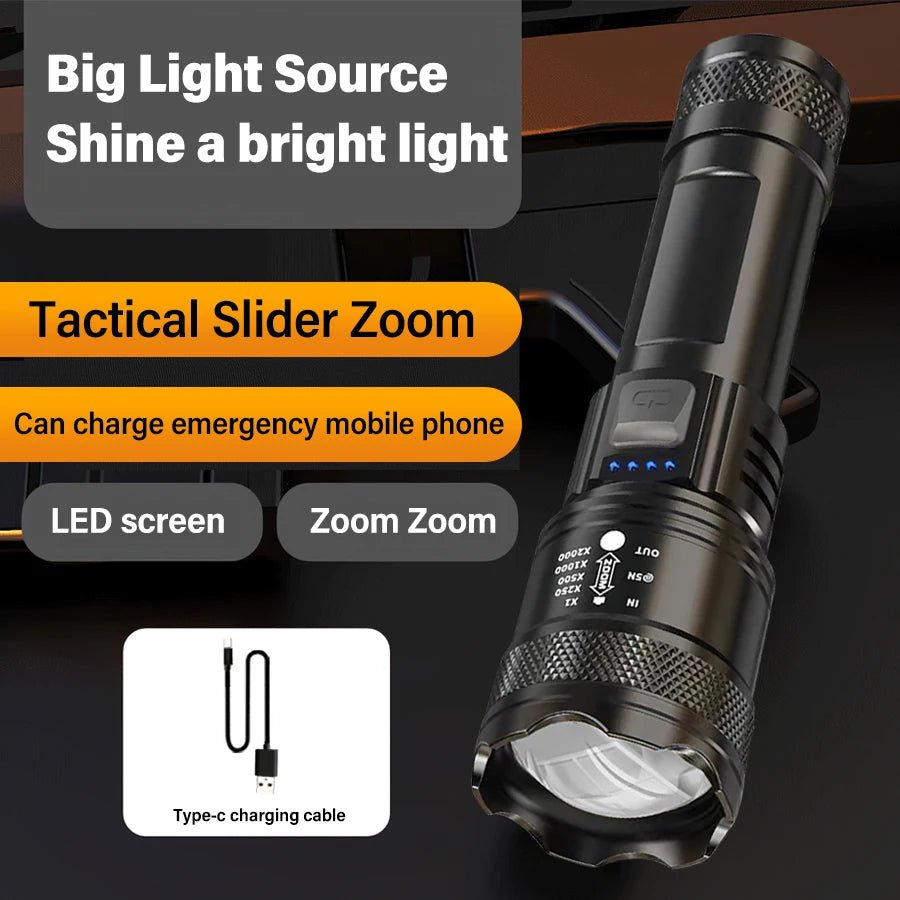 Lampe Torche LED Rechargeable Type-C Longue Portée 1000 m