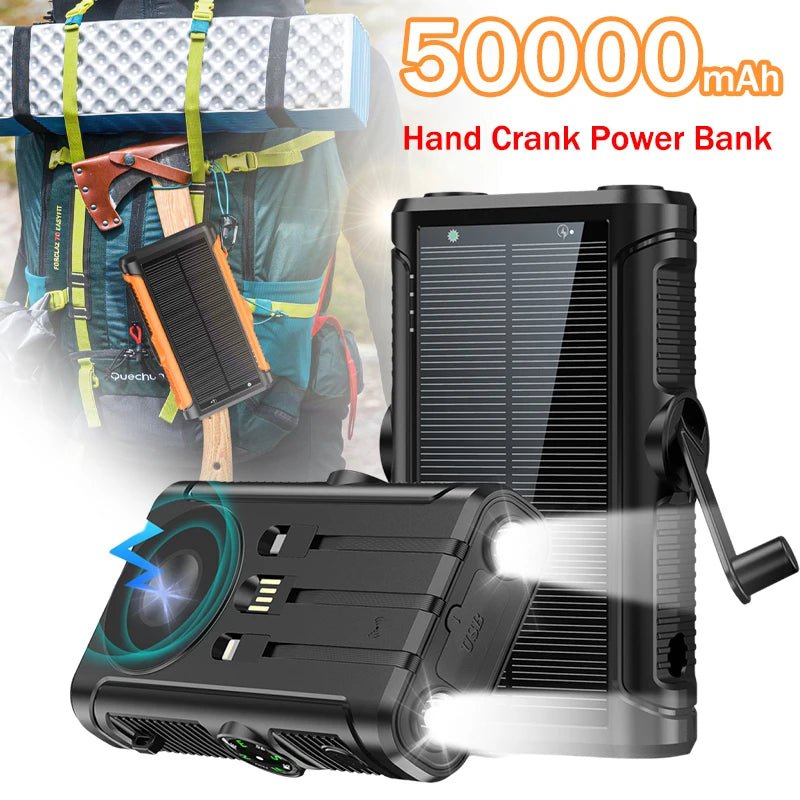 2025 NEW Solar Power Bank 20000mAh 22.5W Magnetic Wireless Powerbank Hand Crank with Cable Portable Charger for Outdoor Camping - Golden High-Tech