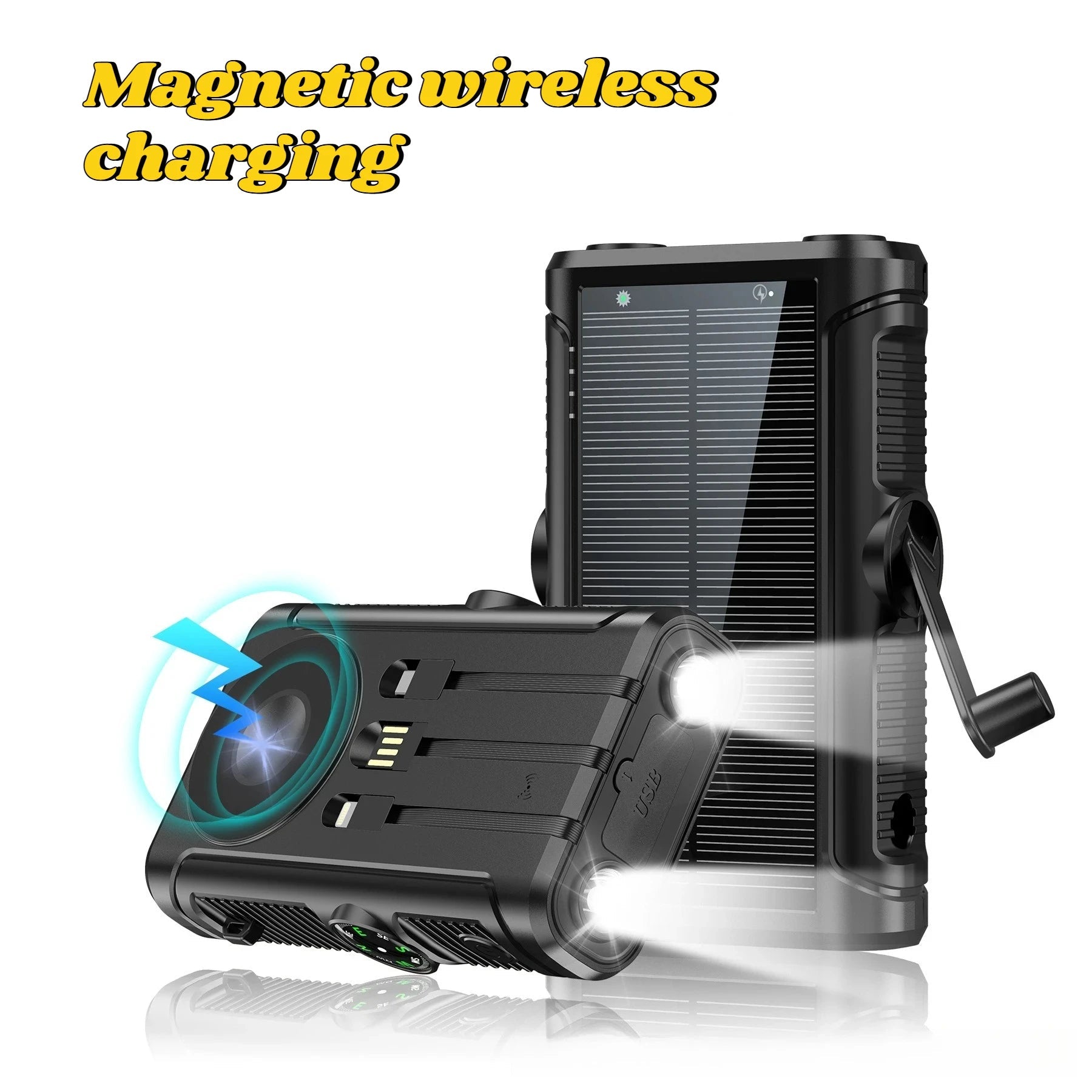 2025 NEW Solar Power Bank 20000mAh 22.5W Magnetic Wireless Powerbank Hand Crank with Cable Portable Charger for Outdoor Camping - Golden High-Tech