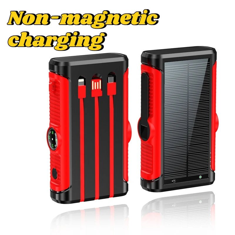 2025 NEW Solar Power Bank 20000mAh 22.5W Magnetic Wireless Powerbank Hand Crank with Cable Portable Charger for Outdoor Camping - Golden High-Tech