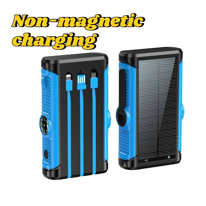 2025 NEW Solar Power Bank 20000mAh 22.5W Magnetic Wireless Powerbank Hand Crank with Cable Portable Charger for Outdoor Camping - Golden High-Tech
