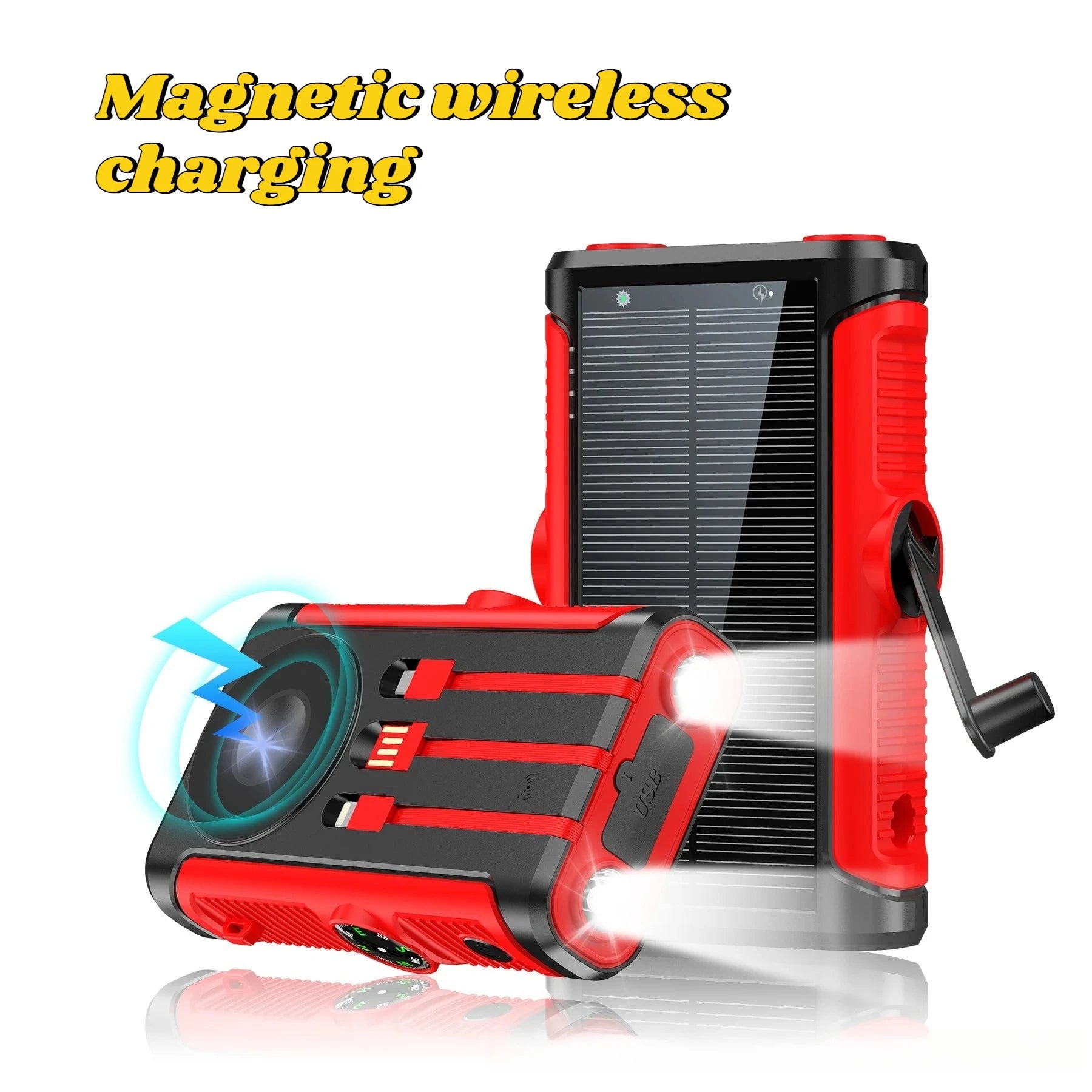 2025 NEW Solar Power Bank 20000mAh 22.5W Magnetic Wireless Powerbank Hand Crank with Cable Portable Charger for Outdoor Camping - Golden High-Tech