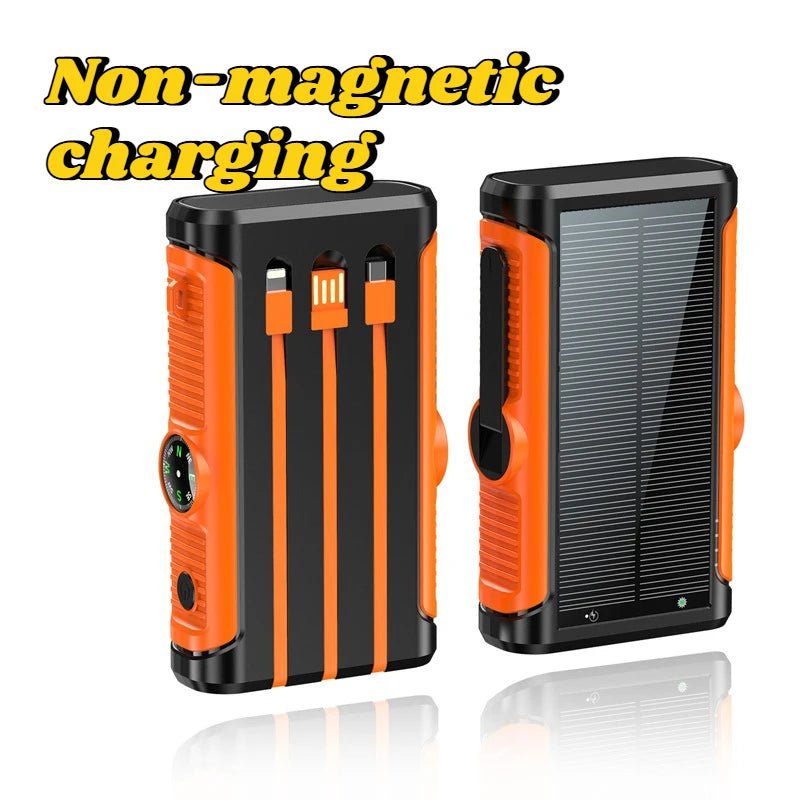 2025 NEW Solar Power Bank 20000mAh 22.5W Magnetic Wireless Powerbank Hand Crank with Cable Portable Charger for Outdoor Camping - Golden High-Tech