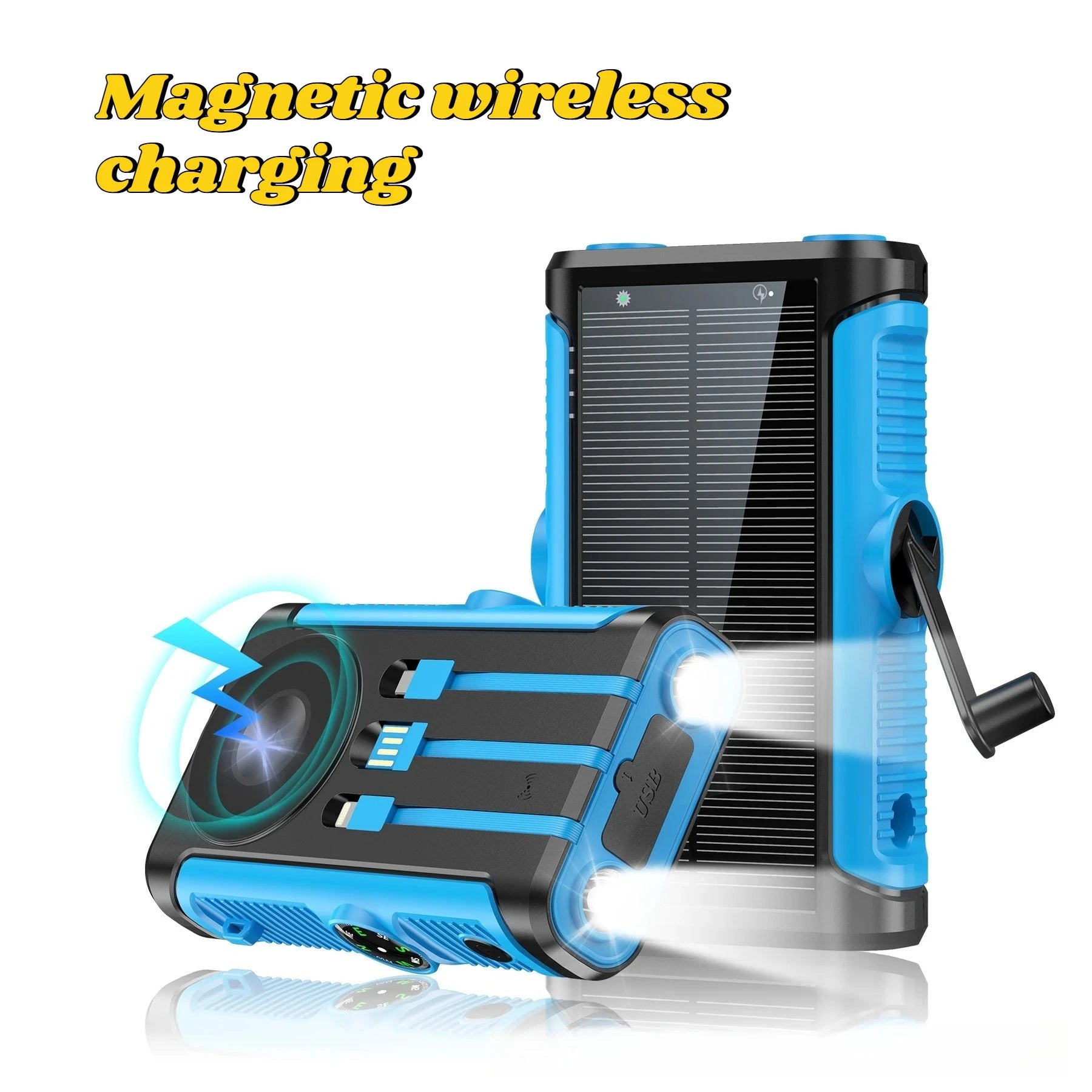 2025 NEW Solar Power Bank 20000mAh 22.5W Magnetic Wireless Powerbank Hand Crank with Cable Portable Charger for Outdoor Camping - Golden High-Tech