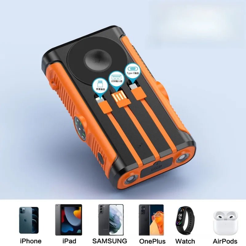 2025 NEW Solar Power Bank 20000mAh 22.5W Magnetic Wireless Powerbank Hand Crank with Cable Portable Charger for Outdoor Camping - Golden High-Tech