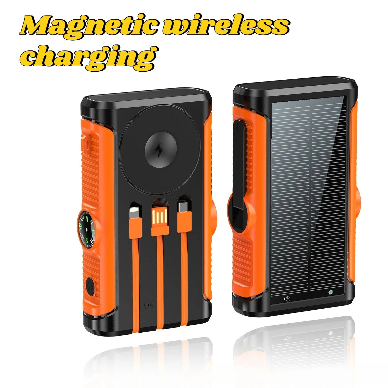 2025 NEW Solar Power Bank 20000mAh 22.5W Magnetic Wireless Powerbank Hand Crank with Cable Portable Charger for Outdoor Camping - Golden High-Tech