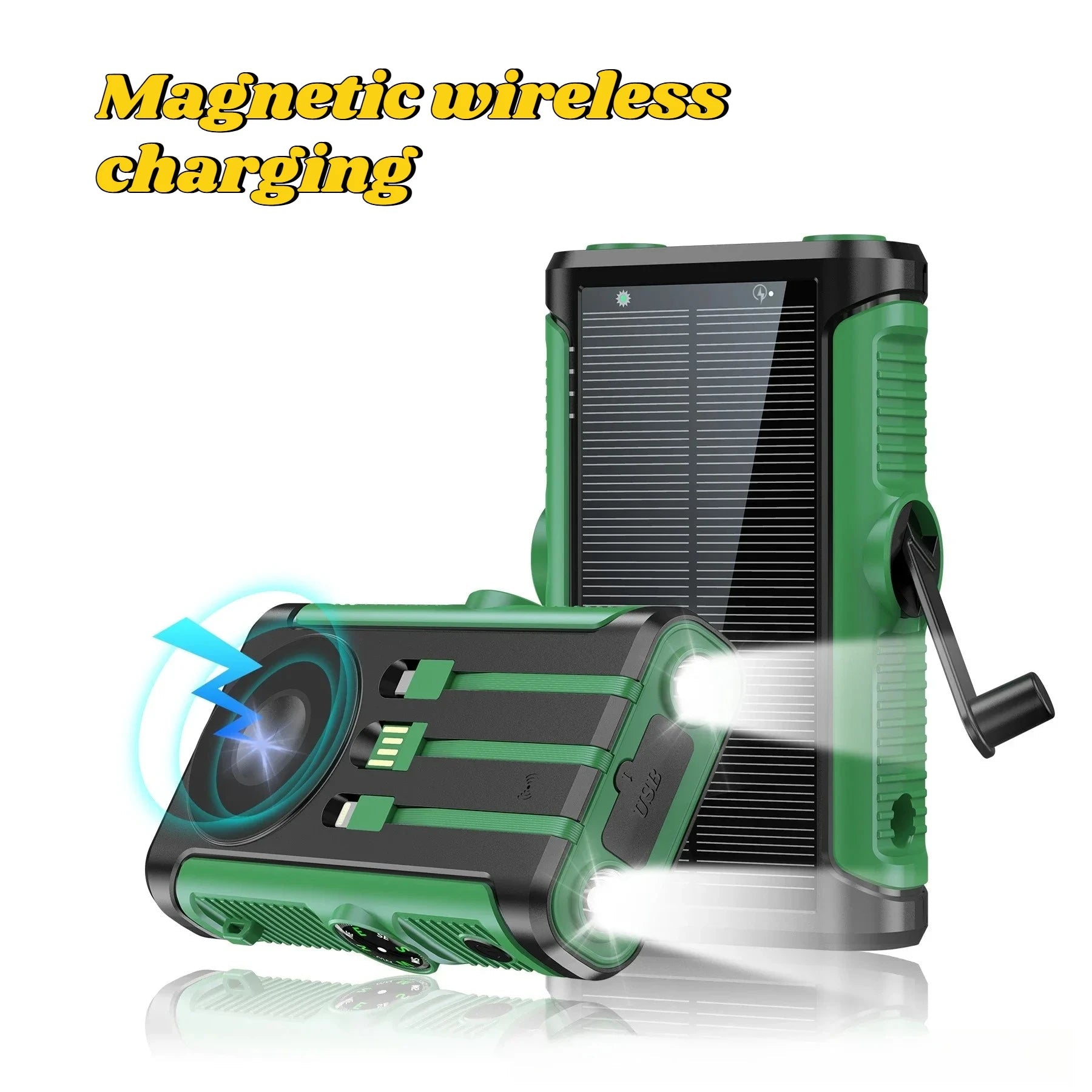 2025 NEW Solar Power Bank 20000mAh 22.5W Magnetic Wireless Powerbank Hand Crank with Cable Portable Charger for Outdoor Camping - Golden High-Tech