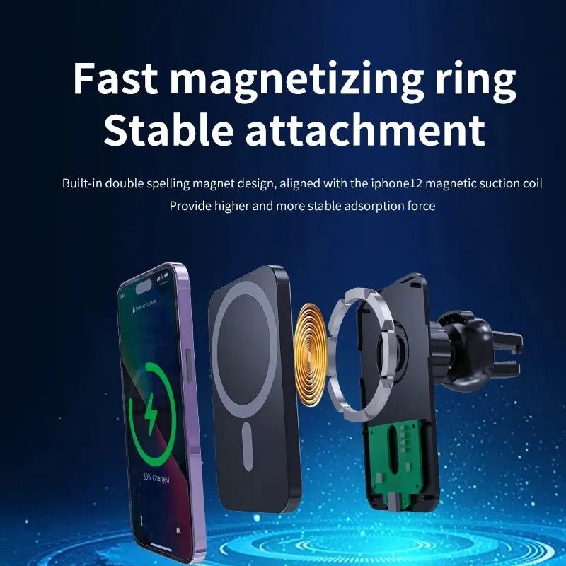 30W Magnetic Car Wireless Charger For iPhone 15 14 13 12 Pro Max Mini Macsafe Car Phone Holder Stand Mount Fast Charging Station - Golden High-Tech