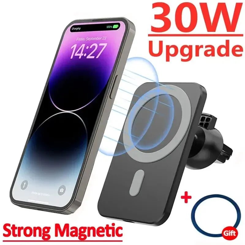 30W Magnetic Car Wireless Charger For iPhone 15 14 13 12 Pro Max Mini Macsafe Car Phone Holder Stand Mount Fast Charging Station - Golden High-Tech