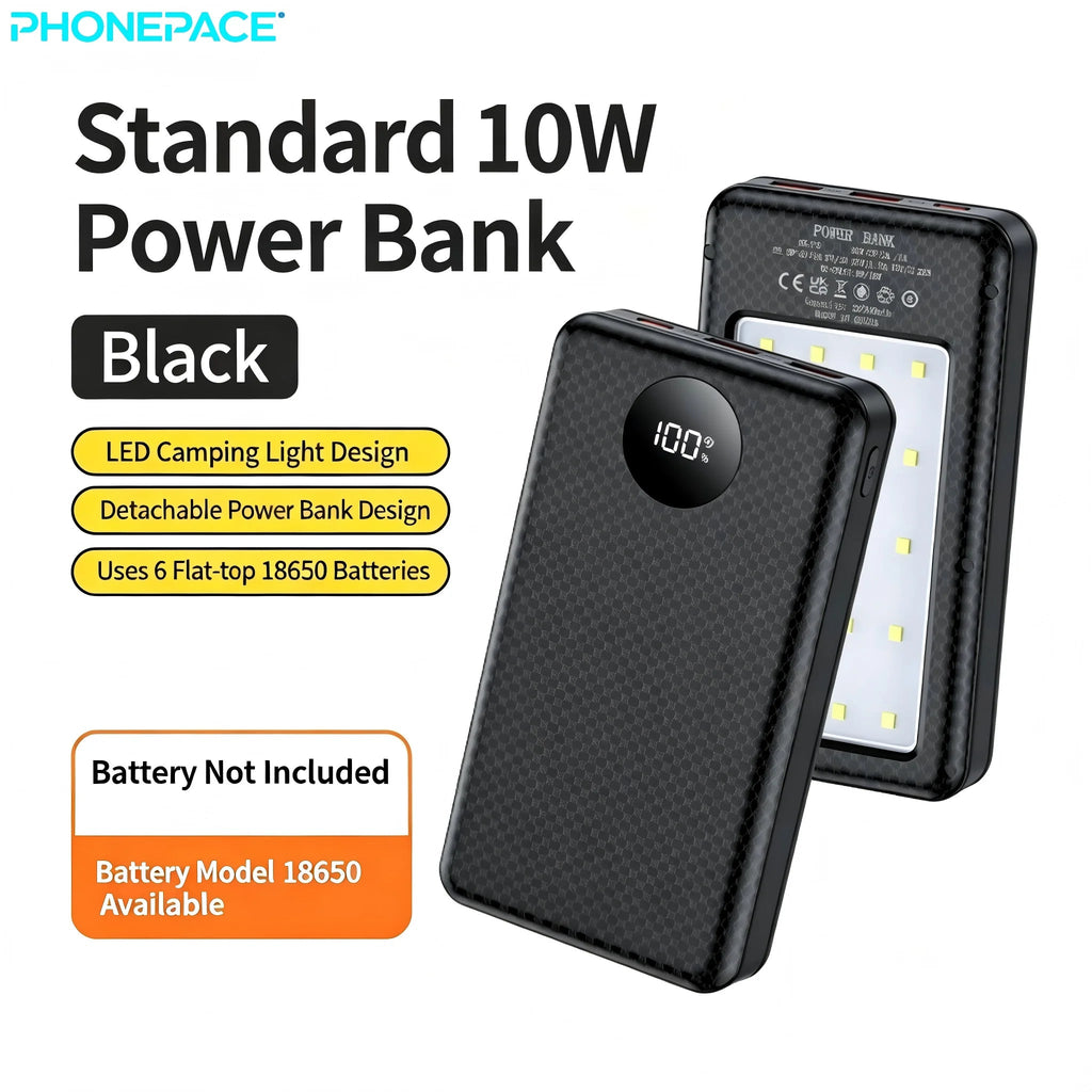 6-Slot 18650 Battery Power Bank Box Dual USB Type C - Golden High-Tech