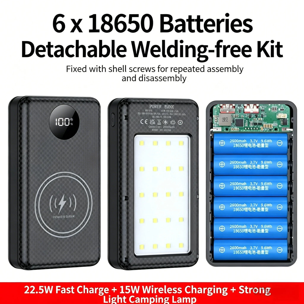 6-Slot 18650 Battery Power Bank Box Dual USB Type C - Golden High-Tech
