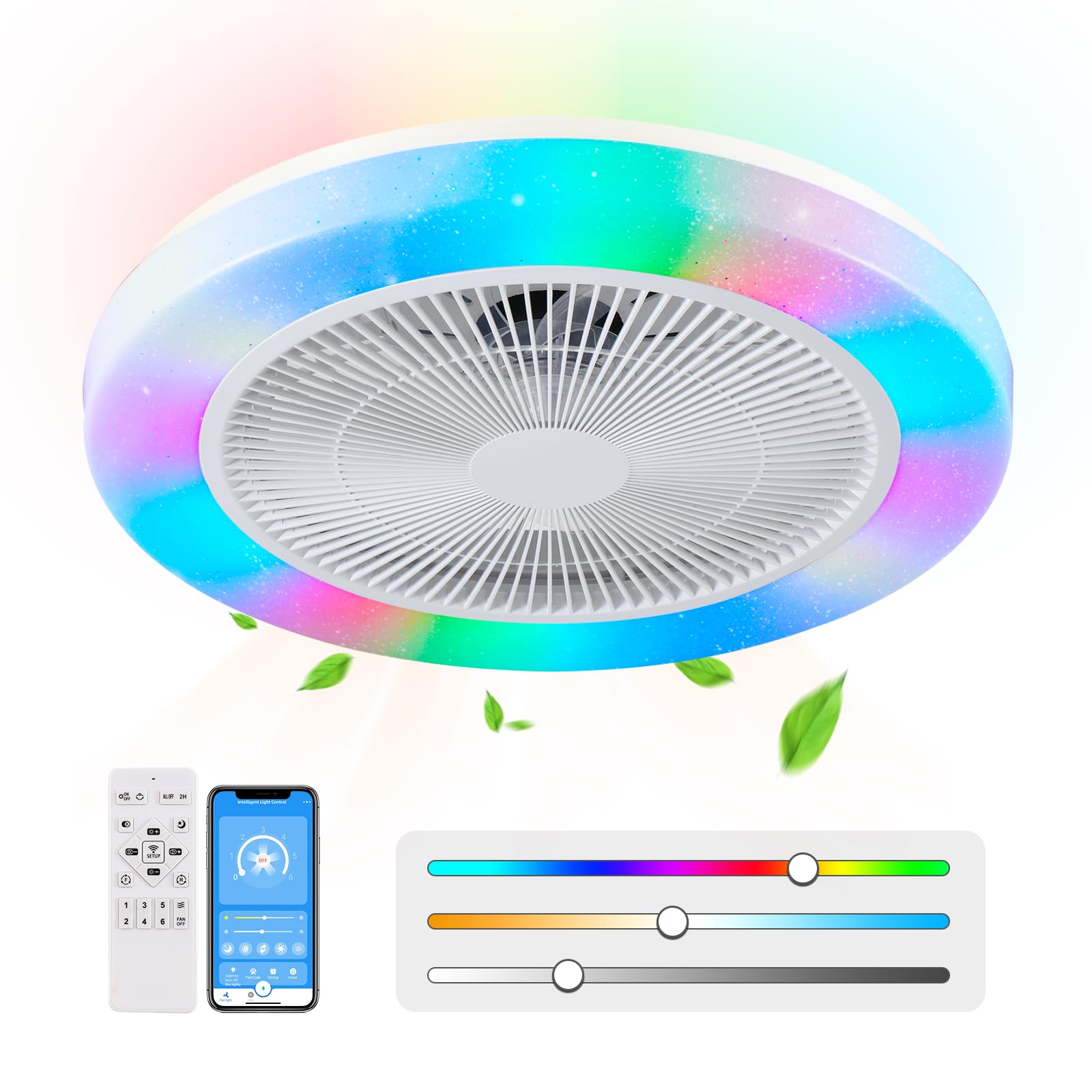 AHXIAOZN Ventilateur LED RGB Silencieux 50 cm - Golden High-Tech