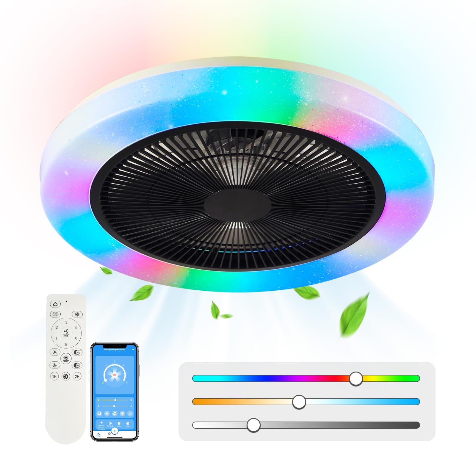 AHXIAOZN Ventilateur LED RGB Silencieux 50 cm - Golden High-Tech