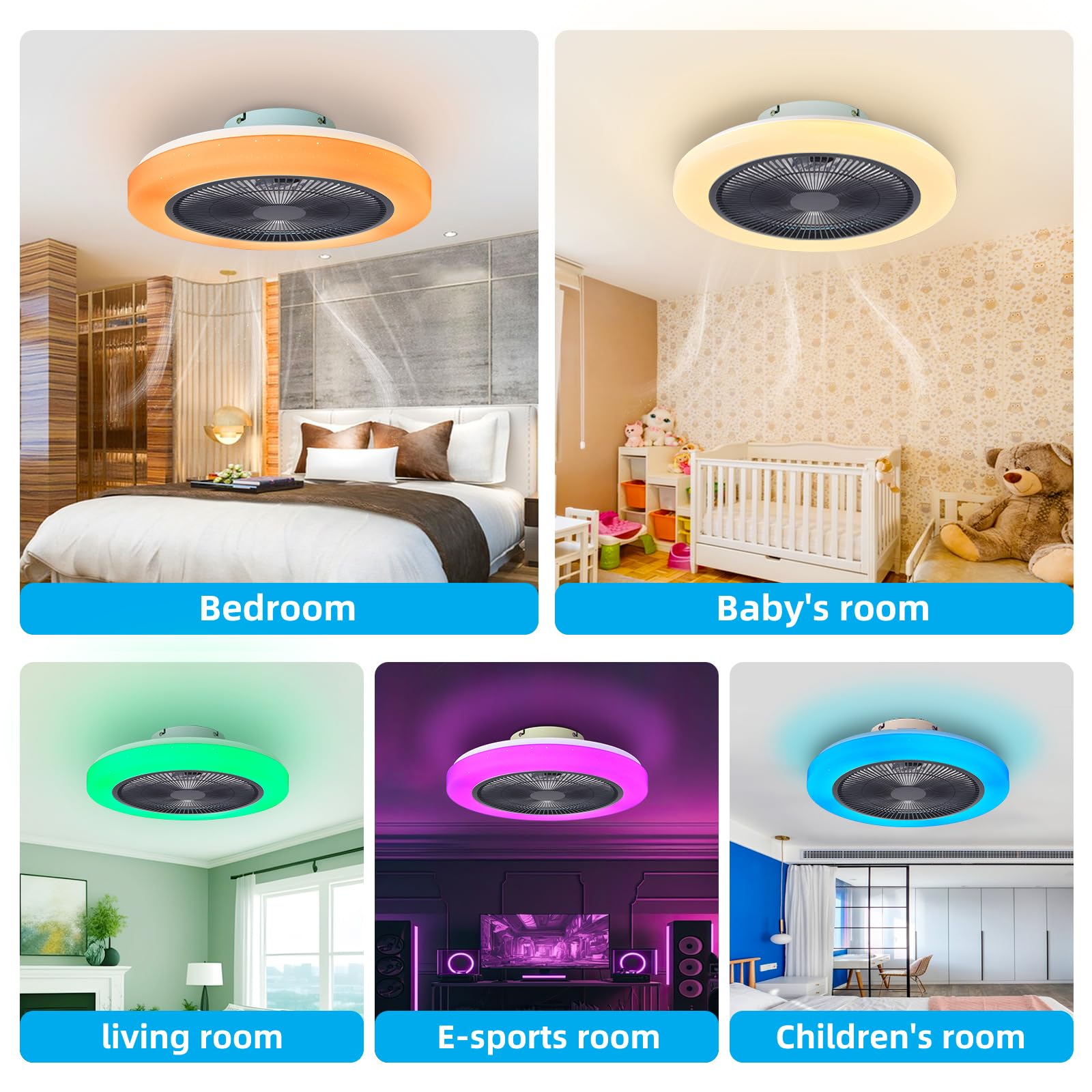 AHXIAOZN Ventilateur LED RGB Silencieux 50 cm - Golden High-Tech