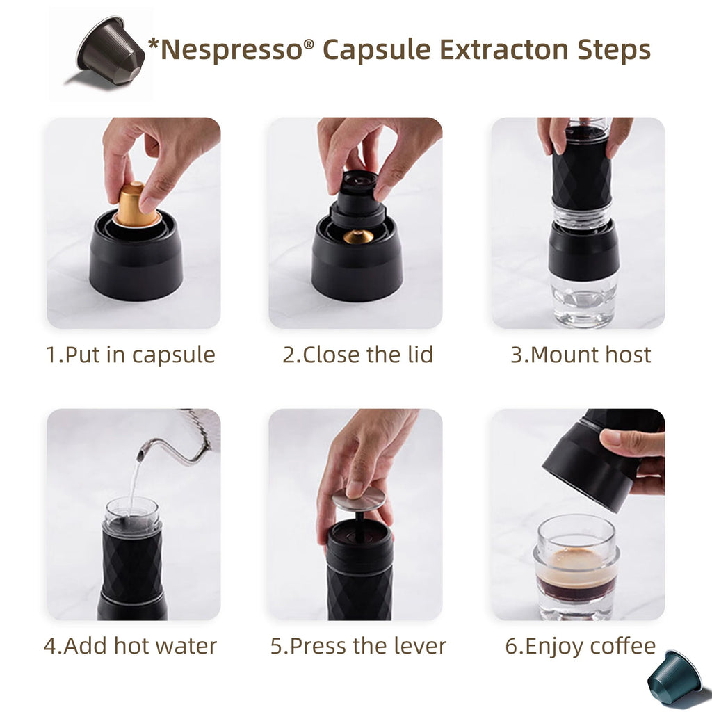 BioloMix Machine à café portative Machine à expresso presse à main Capsule cafetière moulue Portable pour voyage et pique-nique - Golden High-Tech