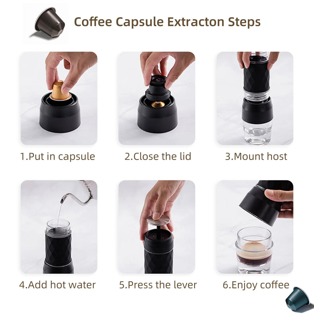 BioloMix Machine à café portative Machine à expresso presse à main Capsule cafetière moulue Portable pour voyage et pique-nique - Golden High-Tech