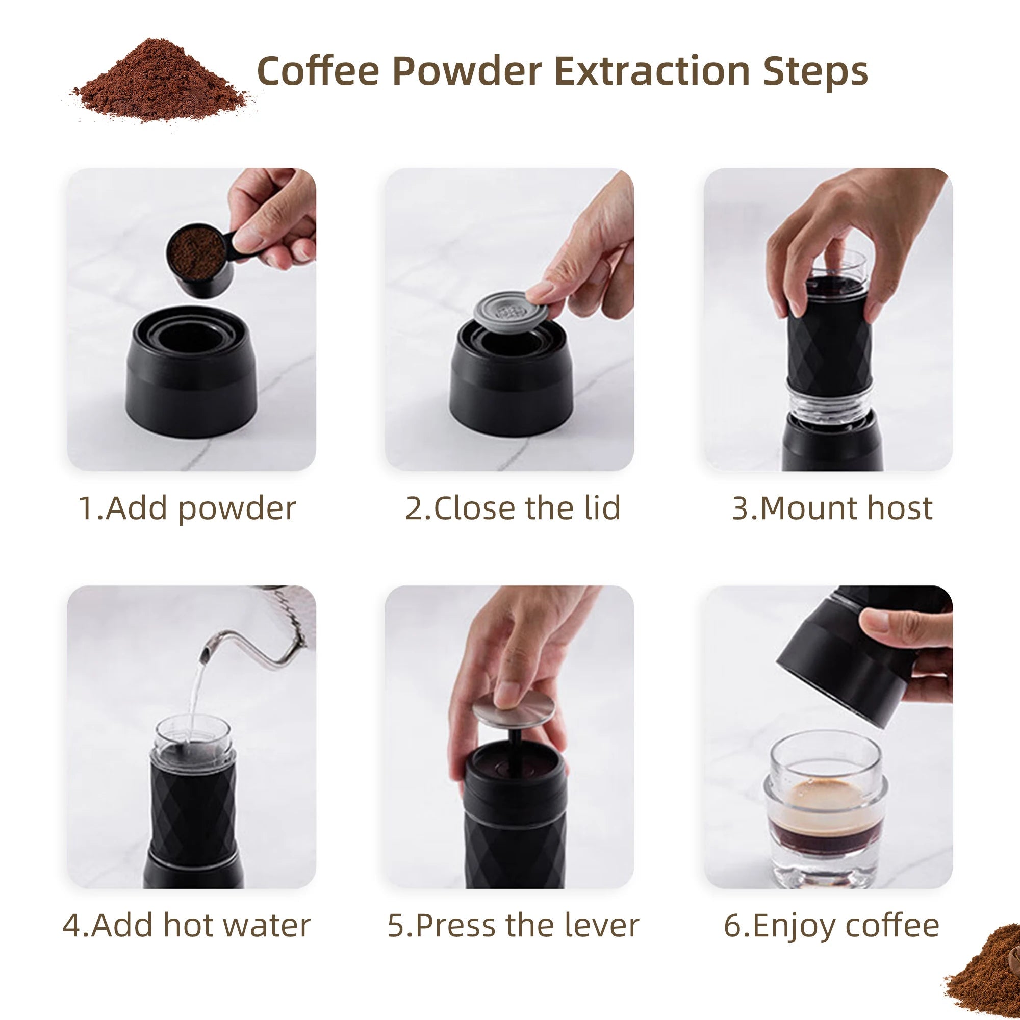 BioloMix Machine à café portative Machine à expresso presse à main Capsule cafetière moulue Portable pour voyage et pique-nique - Golden High-Tech