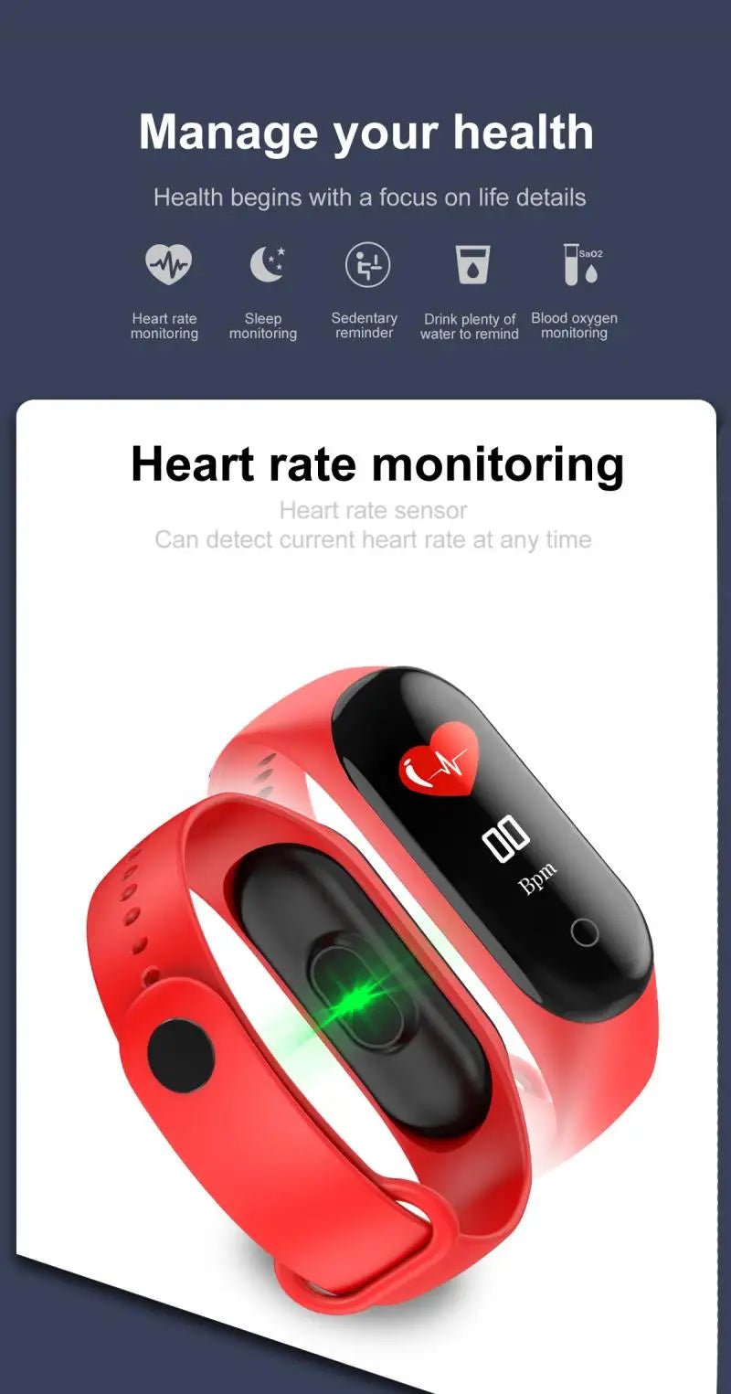 Bracelet intelligent sport M4 étanche montre intelligente intelligente électronique Bracelet intelligent podomètre Fitness Tracker tensiomètre - Golden High-Tech