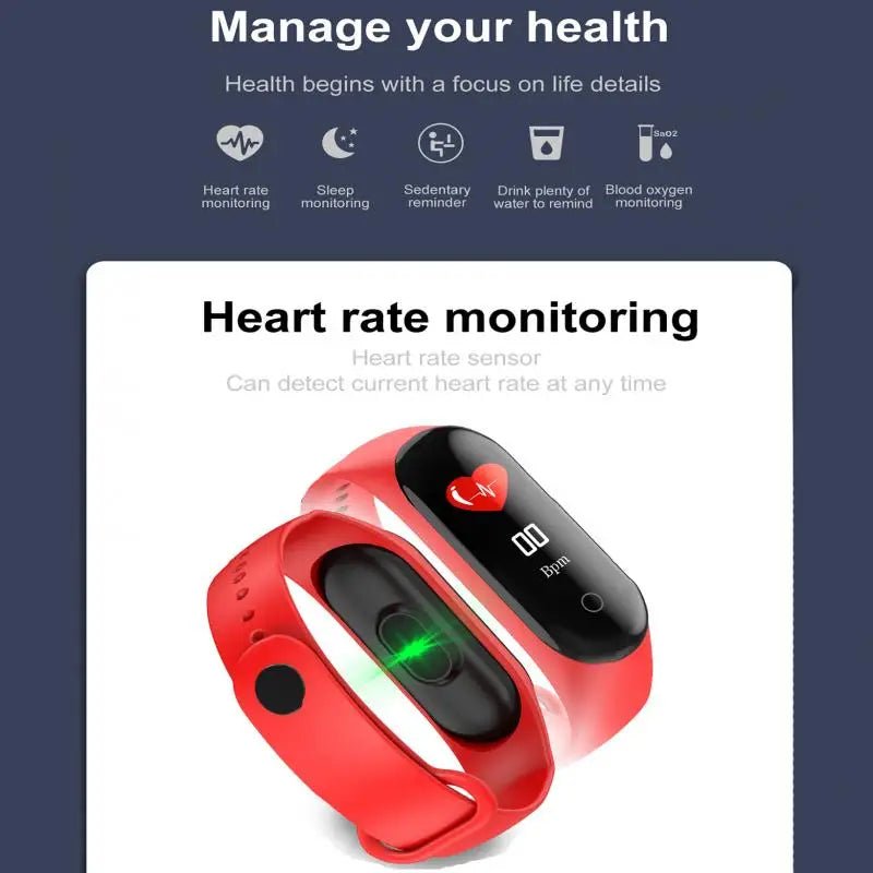 Bracelet intelligent sport M4 étanche montre intelligente intelligente électronique Bracelet intelligent podomètre Fitness Tracker tensiomètre - Golden High-Tech