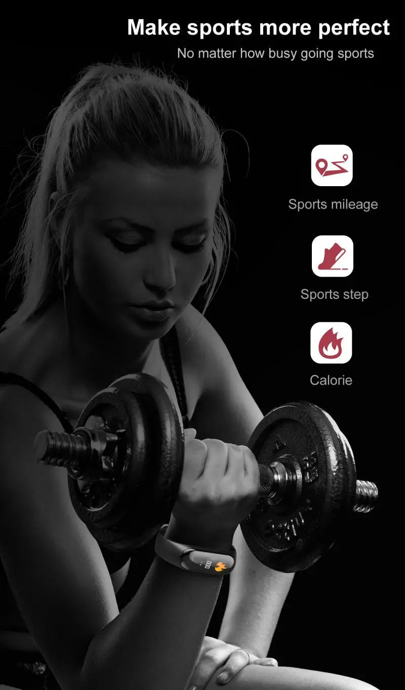 Bracelet intelligent sport M4 étanche montre intelligente intelligente électronique Bracelet intelligent podomètre Fitness Tracker tensiomètre - Golden High-Tech