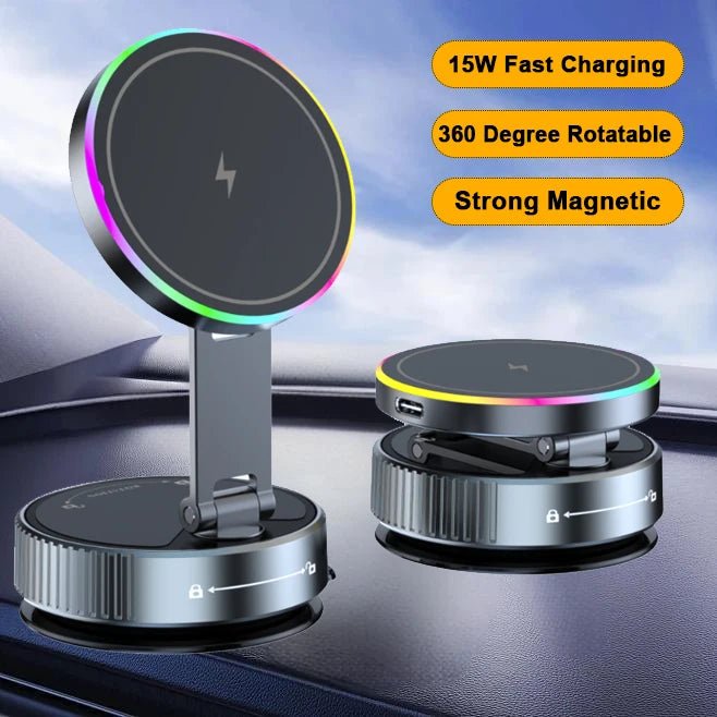 Chargeur magnétique sans fil à aspiration sous vide 15W, support de téléphone pour voiture, rotatif à 360 degrés, Compatible avec les Smartphones iPhone - Golden High-Tech