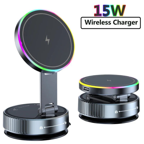 Chargeur magnétique sans fil à aspiration sous vide 15W, support de téléphone pour voiture, rotatif à 360 degrés, Compatible avec les Smartphones iPhone - Golden High-Tech