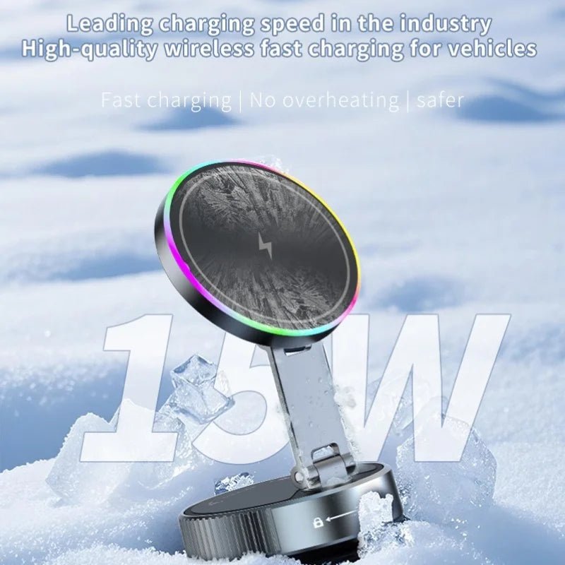 Chargeur magnétique sans fil à aspiration sous vide 15W, support de téléphone pour voiture, rotatif à 360 degrés, Compatible avec les Smartphones iPhone - Golden High-Tech