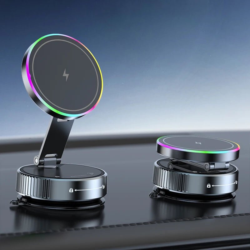 Chargeur magnétique sans fil à aspiration sous vide 15W, support de téléphone pour voiture, rotatif à 360 degrés, Compatible avec les Smartphones iPhone - Golden High-Tech
