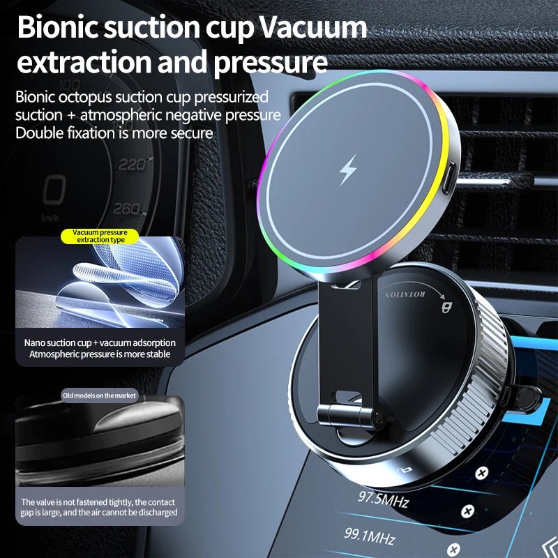 Chargeur magnétique sans fil à aspiration sous vide 15W, support de téléphone pour voiture, rotatif à 360 degrés, Compatible avec les Smartphones iPhone - Golden High-Tech