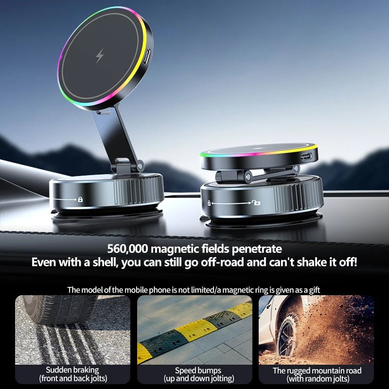 Chargeur magnétique sans fil à aspiration sous vide 15W, support de téléphone pour voiture, rotatif à 360 degrés, Compatible avec les Smartphones iPhone - Golden High-Tech