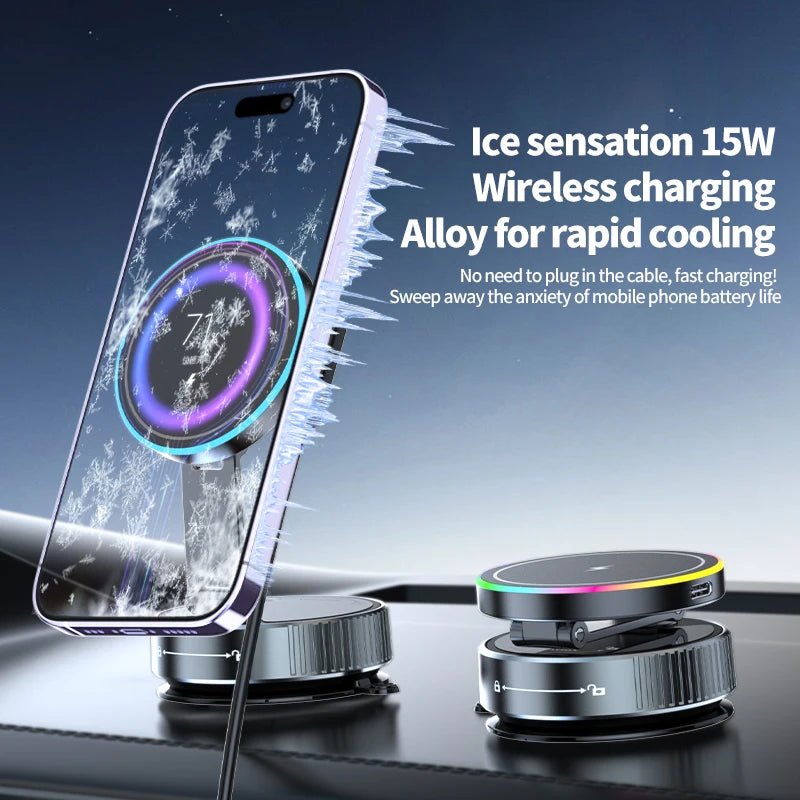 Chargeur magnétique sans fil à aspiration sous vide 15W, support de téléphone pour voiture, rotatif à 360 degrés, Compatible avec les Smartphones iPhone - Golden High-Tech