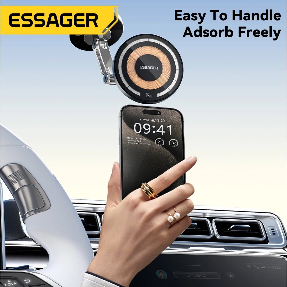 Essager Magnetic Wireless Charger Car Phone Holder 15W Fast Charging Easy Paste Mount Stand For Magsafe iPhone 15 14 13 Pro Max - Golden High-Tech