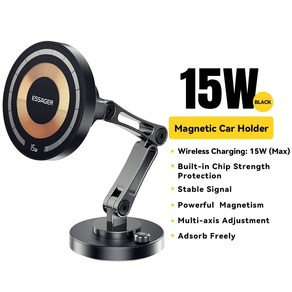Essager Magnetic Wireless Charger Car Phone Holder 15W Fast Charging Easy Paste Mount Stand For Magsafe iPhone 15 14 13 Pro Max - Golden High-Tech