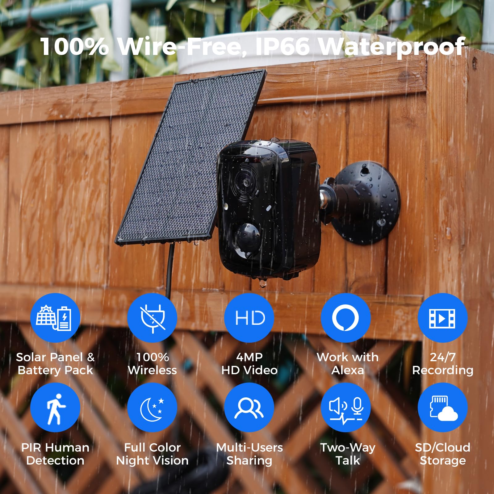 Hiseeu Solar Security Cameras Wireless Outdoor 2 Pack, Battery Powered 3K 4MP wifi Cameras for Home Surveillance, PIR/AI Motion Detection, Waterproof, Color Night Vision, 2-Way Audio, Cloud/SD Storage - Golden High-Tech