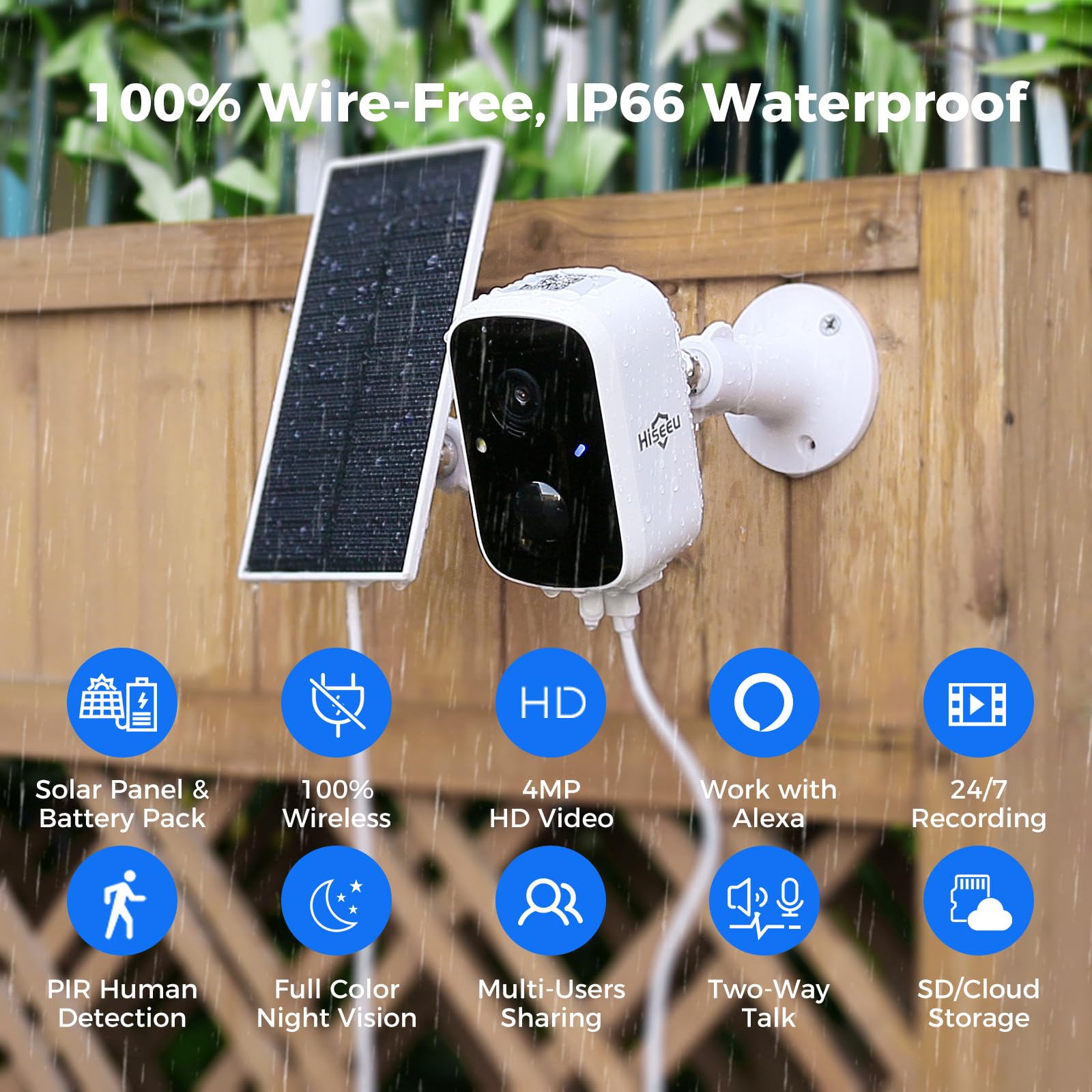 Hiseeu Solar Security Cameras Wireless Outdoor 2 Pack, Battery Powered 3K 4MP wifi Cameras for Home Surveillance, PIR/AI Motion Detection, Waterproof, Color Night Vision, 2-Way Audio, Cloud/SD Storage - Golden High-Tech