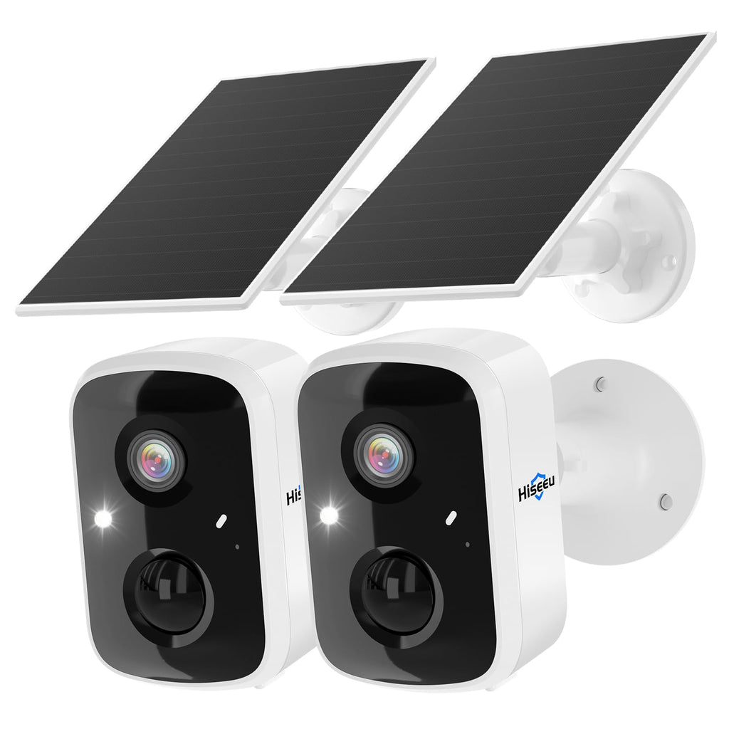 Hiseeu Solar Security Cameras Wireless Outdoor 2 Pack, Battery Powered 3K 4MP wifi Cameras for Home Surveillance, PIR/AI Motion Detection, Waterproof, Color Night Vision, 2-Way Audio, Cloud/SD Storage - Golden High-Tech