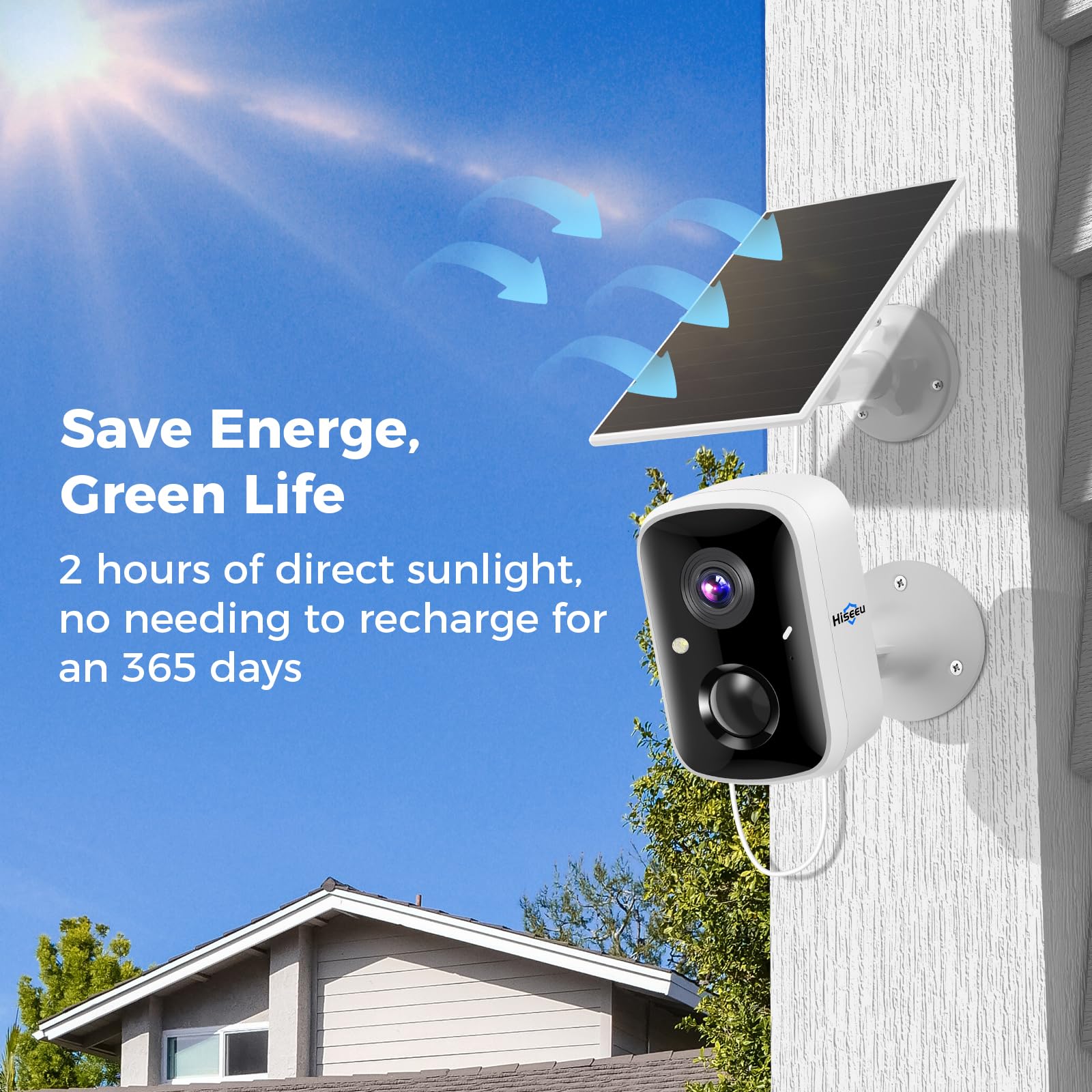 Hiseeu Solar Security Cameras Wireless Outdoor 2 Pack, Battery Powered 3K 4MP wifi Cameras for Home Surveillance, PIR/AI Motion Detection, Waterproof, Color Night Vision, 2-Way Audio, Cloud/SD Storage - Golden High-Tech