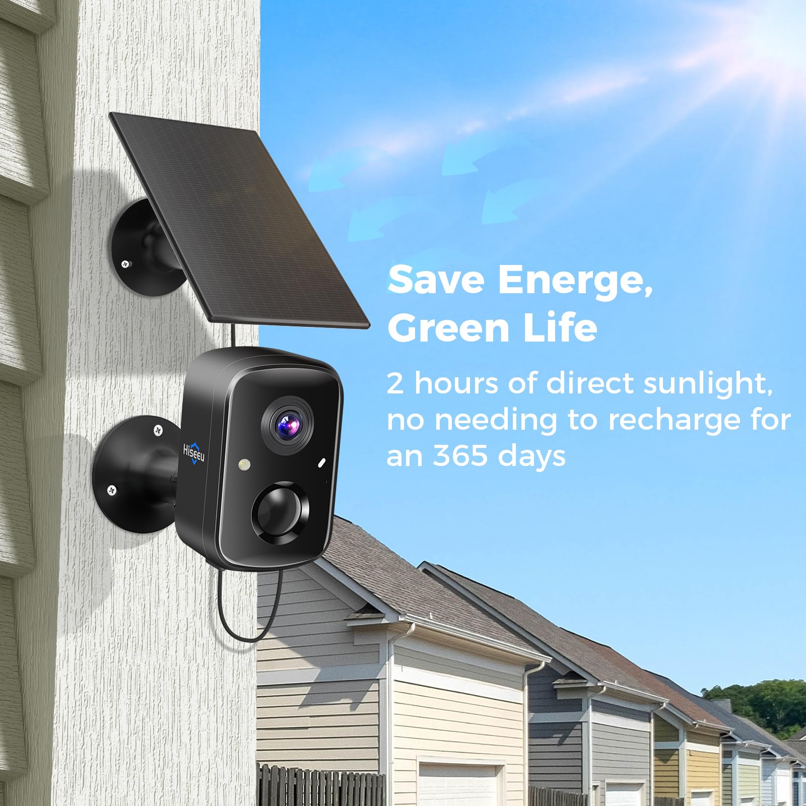 Hiseeu Solar Security Cameras Wireless Outdoor 2 Pack, Battery Powered 3K 4MP wifi Cameras for Home Surveillance, PIR/AI Motion Detection, Waterproof, Color Night Vision, 2-Way Audio, Cloud/SD Storage - Golden High-Tech