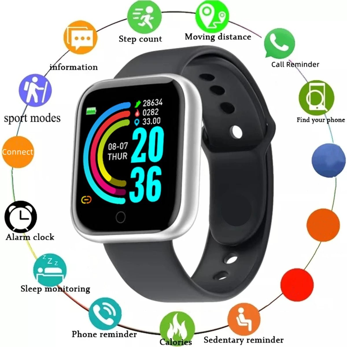 Hommes montre électronique Fitness Bracelet Smartwatch montre intelligente Y68 D20 moniteur de sommeil cadeau pour IOS Android Smartphones réveil - Golden High-Tech