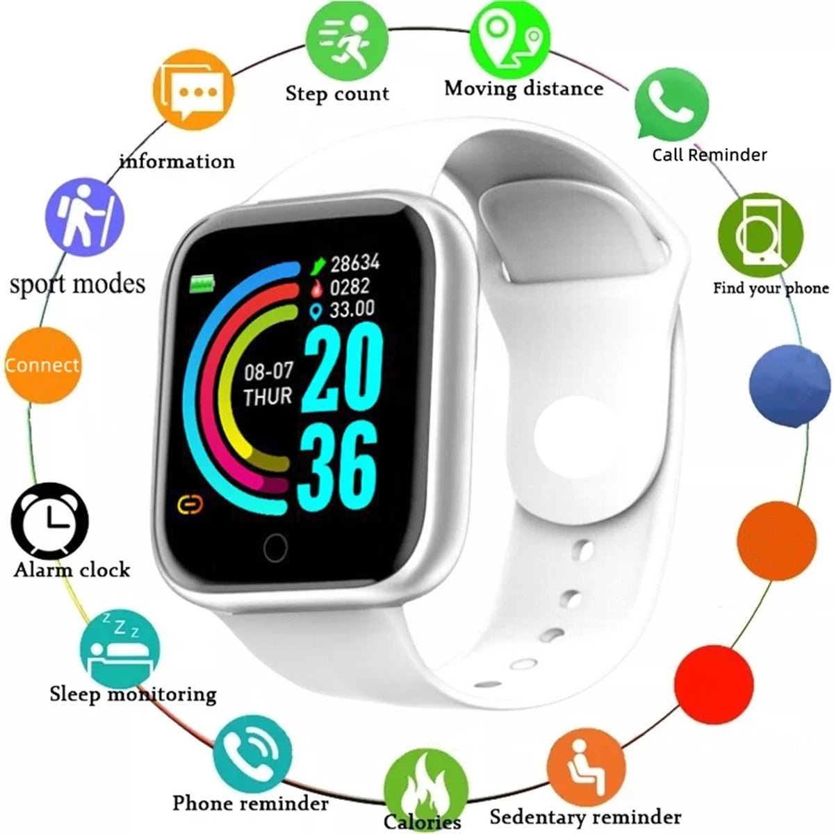 Hommes montre électronique Fitness Bracelet Smartwatch montre intelligente Y68 D20 moniteur de sommeil cadeau pour IOS Android Smartphones réveil - Golden High-Tech