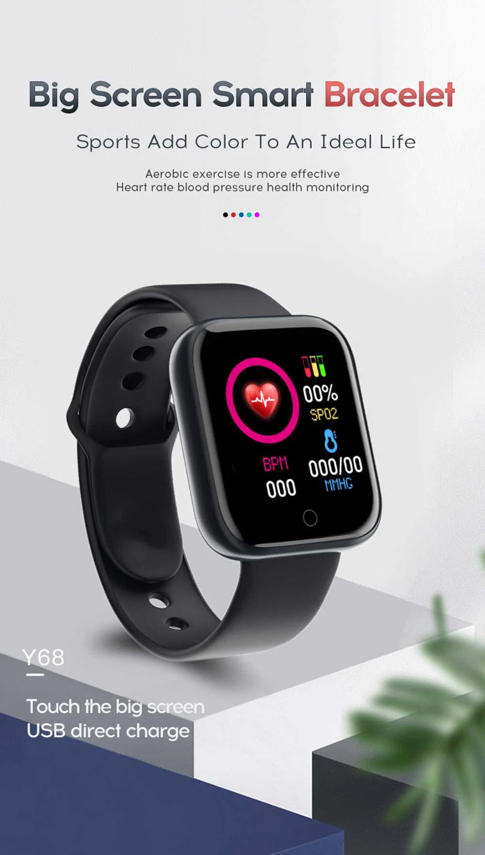 Hommes montre électronique Fitness Bracelet Smartwatch montre intelligente Y68 D20 moniteur de sommeil cadeau pour IOS Android Smartphones réveil - Golden High-Tech