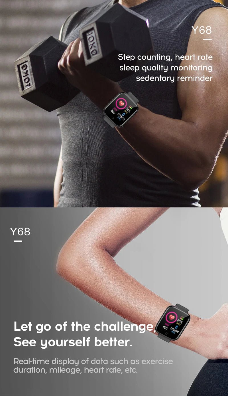 Hommes montre électronique Fitness Bracelet Smartwatch montre intelligente Y68 D20 moniteur de sommeil cadeau pour IOS Android Smartphones réveil - Golden High-Tech