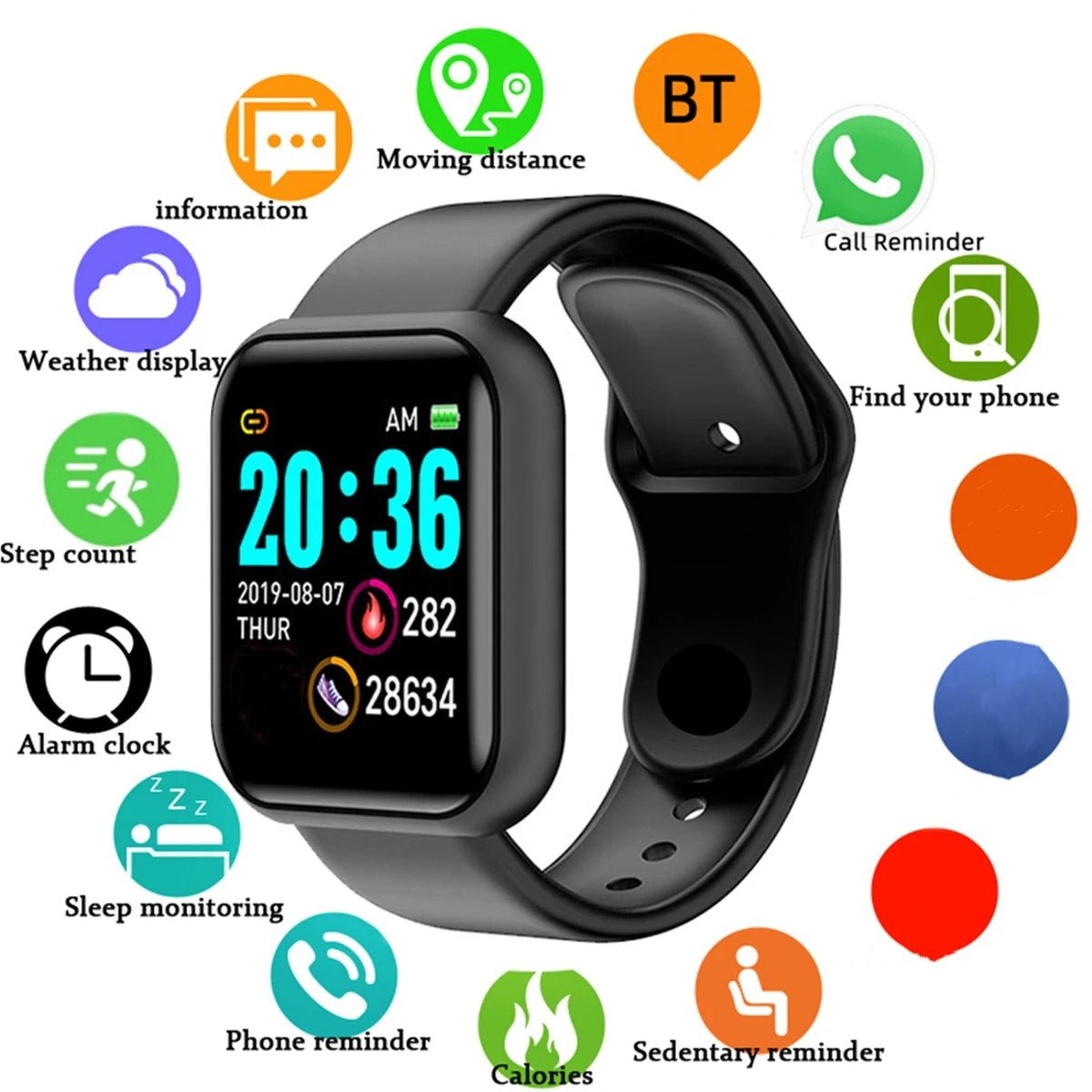 Hommes montre électronique Fitness Bracelet Smartwatch montre intelligente Y68 D20 moniteur de sommeil cadeau pour IOS Android Smartphones réveil - Golden High-Tech