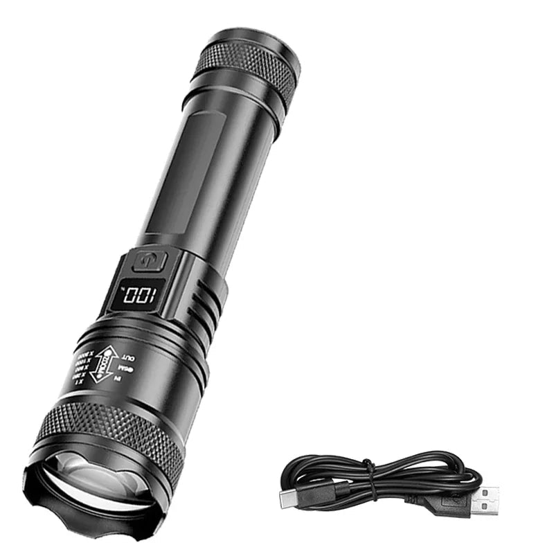 Lampe de poche tactique LED P5Torche LED P50 Haute Puissance 2000LM0 Ultra lumineuse, 2000lm, projecteur d'urgence EDC, Zoom télescopique, torche portative avec batterie 14500/18650 - Golden High-Tech