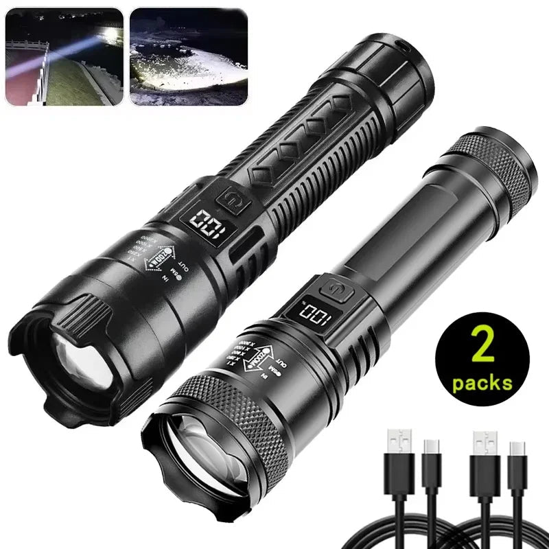 Lampe de poche tactique LED P50 UltTorche LED P50 Haute Puissance 2000LMra lumineuse, 2000lm, projecteur d'urgence EDC, Zoom télescopique, torche portative avec batterie 14500/18650 - Golden High-Tech