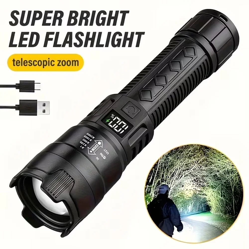 Lampe de poche tactique Torche LED P50 Haute Puissance 2000LMLED P50 Ultra lumineuse, 2000lm, projecteur d'urgence EDC, Zoom télescopique, torche portative avec batterie 14500/18650 - Golden High-Tech