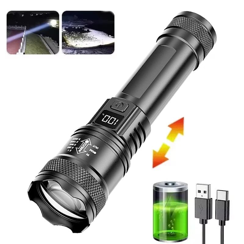 Lampe Tactique LED 100000LM Rechargeable pour Camping - Golden High-Tech