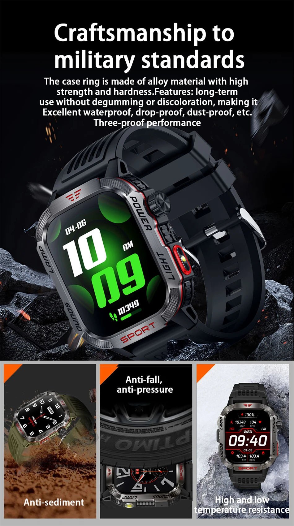 LIGE-Montre intelligente aste pour homme, batterie 600mAh, connexion pour tous les smartphones, lampe de poche LED, montre intelligente étanche pour le sport - Golden High-Tech