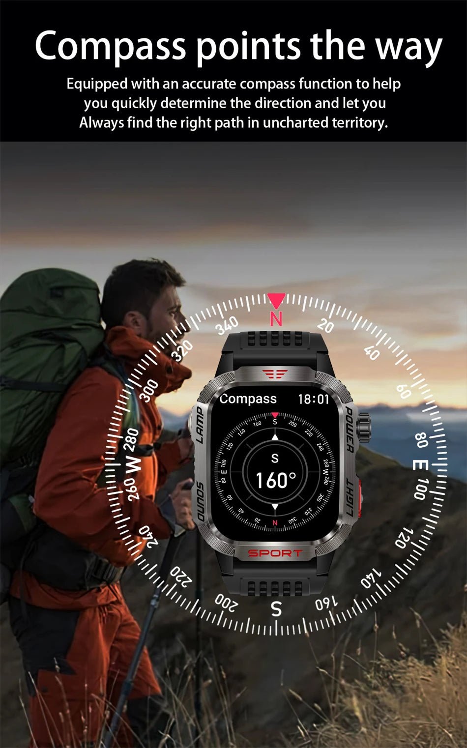 LIGE-Montre intelligente aste pour homme, batterie 600mAh, connexion pour tous les smartphones, lampe de poche LED, montre intelligente étanche pour le sport - Golden High-Tech